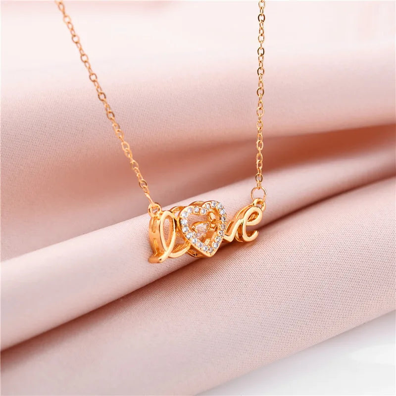 Gold Love Letter Heart Necklace