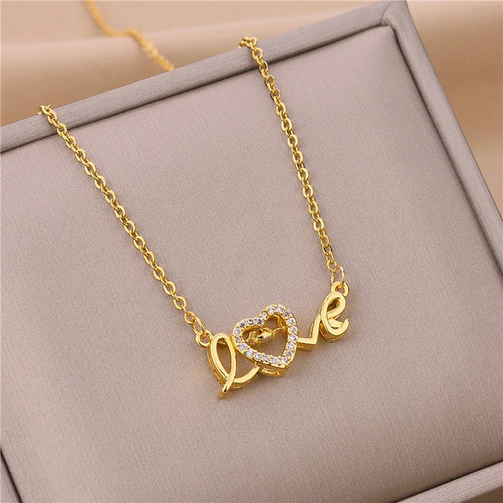 Gold Love Letter Heart Necklace