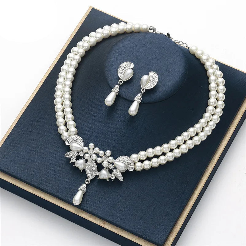 Imitation Pearl Necklace Earring Set