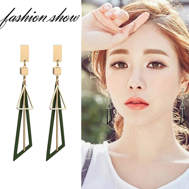 Geometric Triangle Tassel Earrings