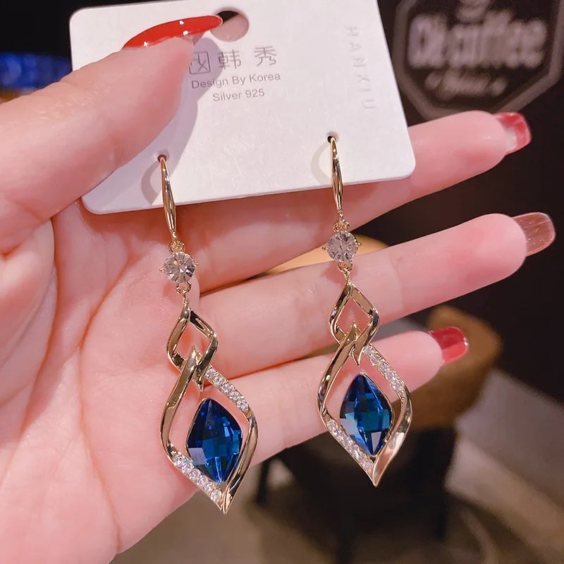 Trendy Korean Blue Crystal Earrings