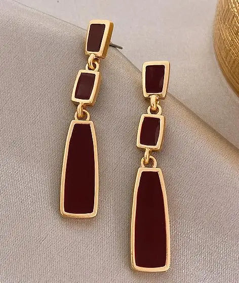 Elegant Red Geometric Square Long Earrings for Fashion Lovers