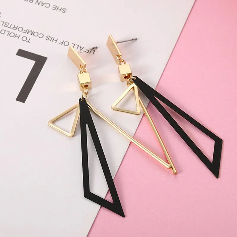 Geometric Triangle Tassel Earrings