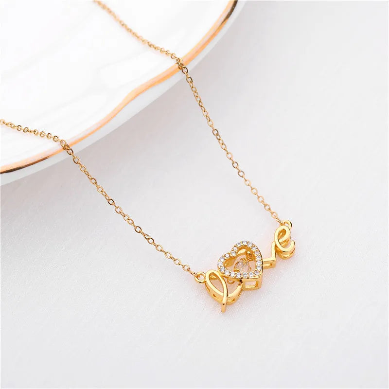 Gold Love Letter Heart Necklace