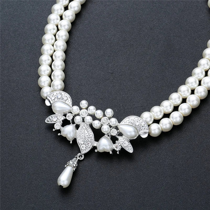 Imitation Pearl Necklace Earring Set