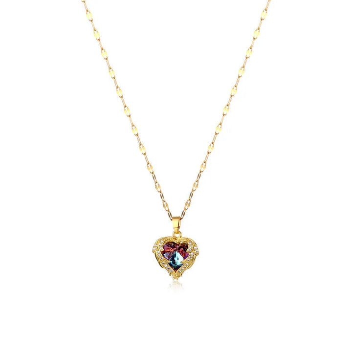 Colorful Crystal Ocean Heart Necklace