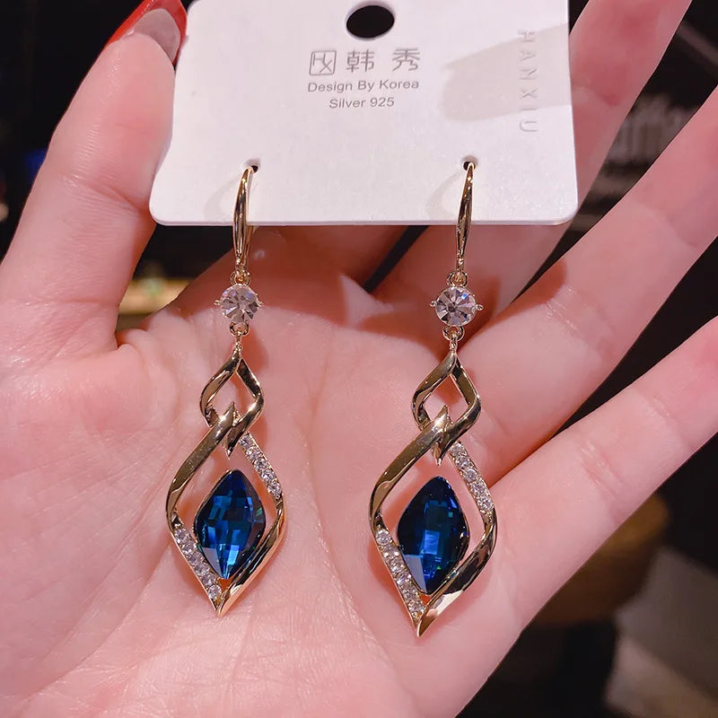 Trendy Korean Blue Crystal Earrings