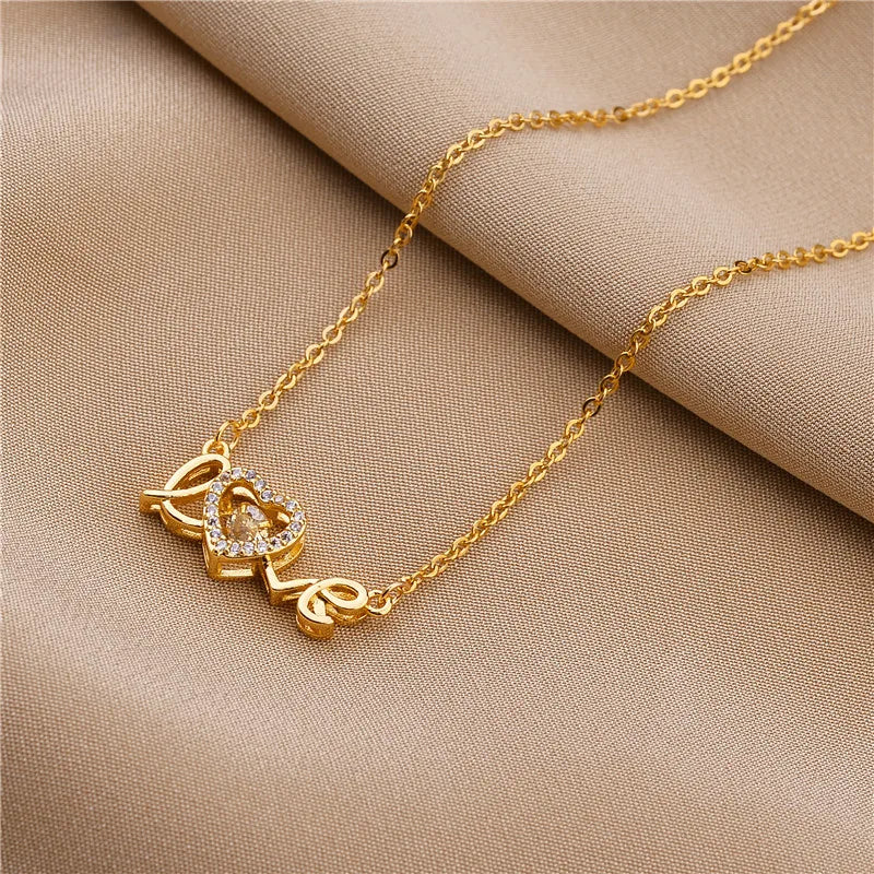 Gold Love Letter Heart Necklace