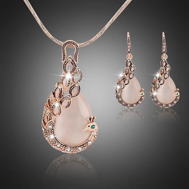 Rose Gold Peacock Jewelry Set