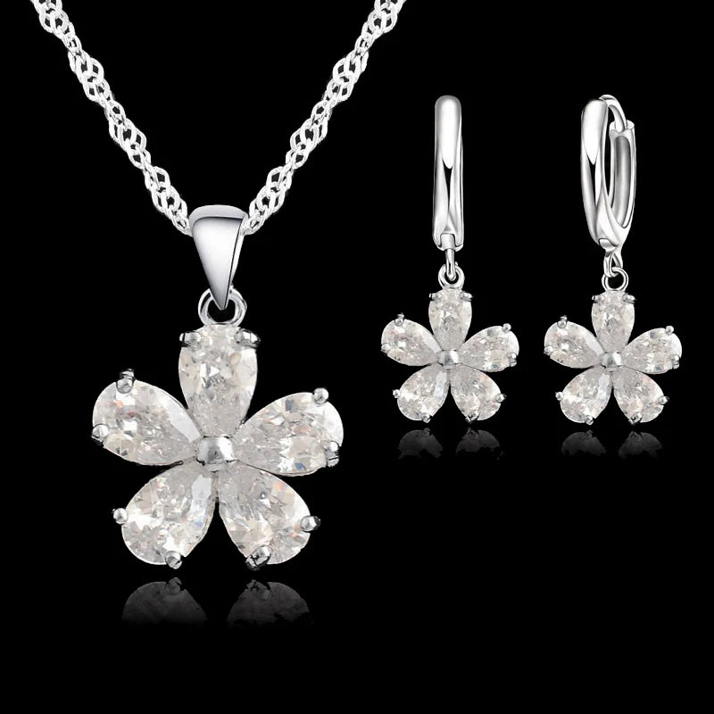 Silver Flower Jewelry Set