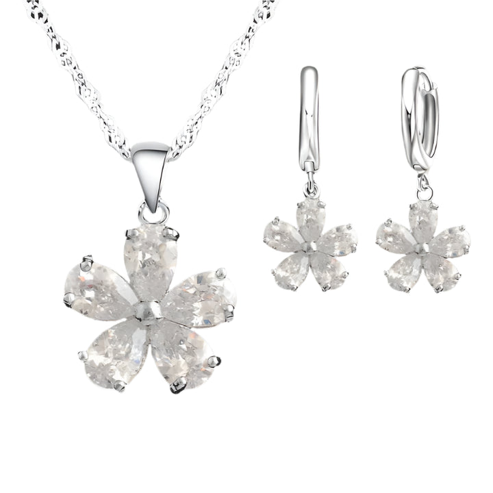 Silver Flower Jewelry Set