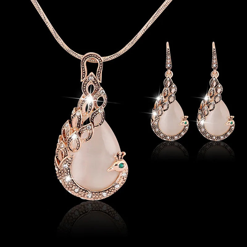 Rose Gold Peacock Jewelry Set