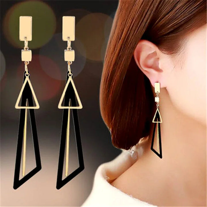 Geometric Triangle Tassel Earrings