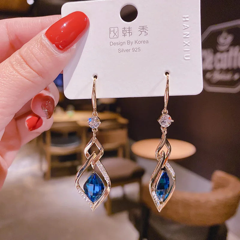 Trendy Korean Blue Crystal Earrings