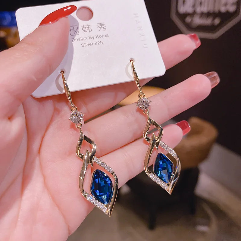 Trendy Korean Blue Crystal Earrings