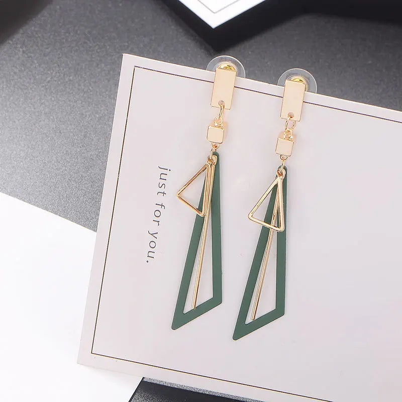 Geometric Triangle Tassel Earrings