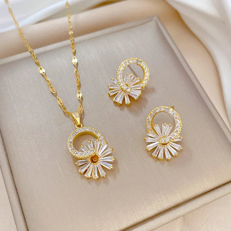 Stainless Steel Daisy Jewelry Set