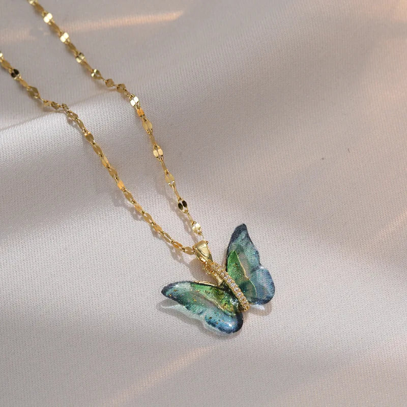 Titanium Steel Lock Butterfly Necklace