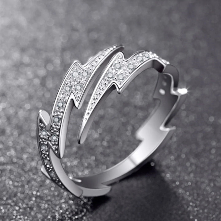 Silver Lightning Zircon Open Ring for Men Adjustable Fashion Jewelry