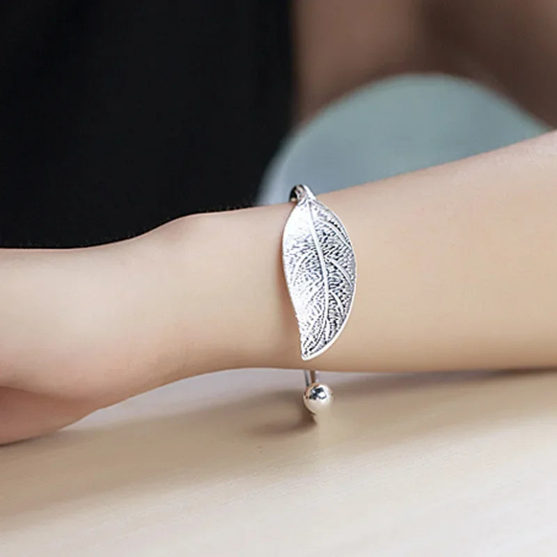 Silver Leaf Cuff Bracelet