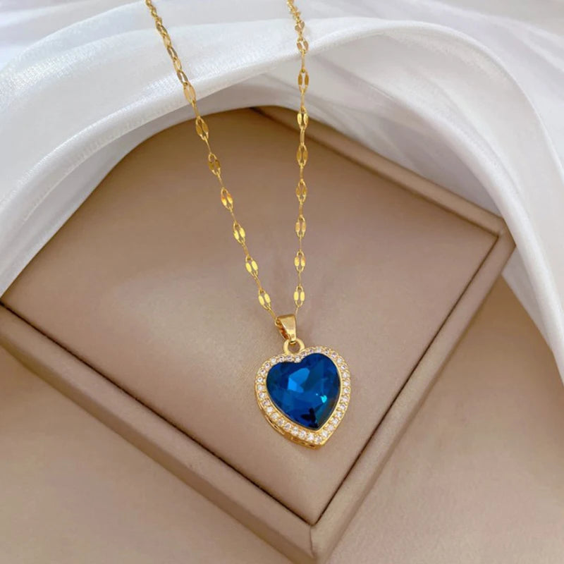 Gold Plated Blue Zirconia Heart Necklace