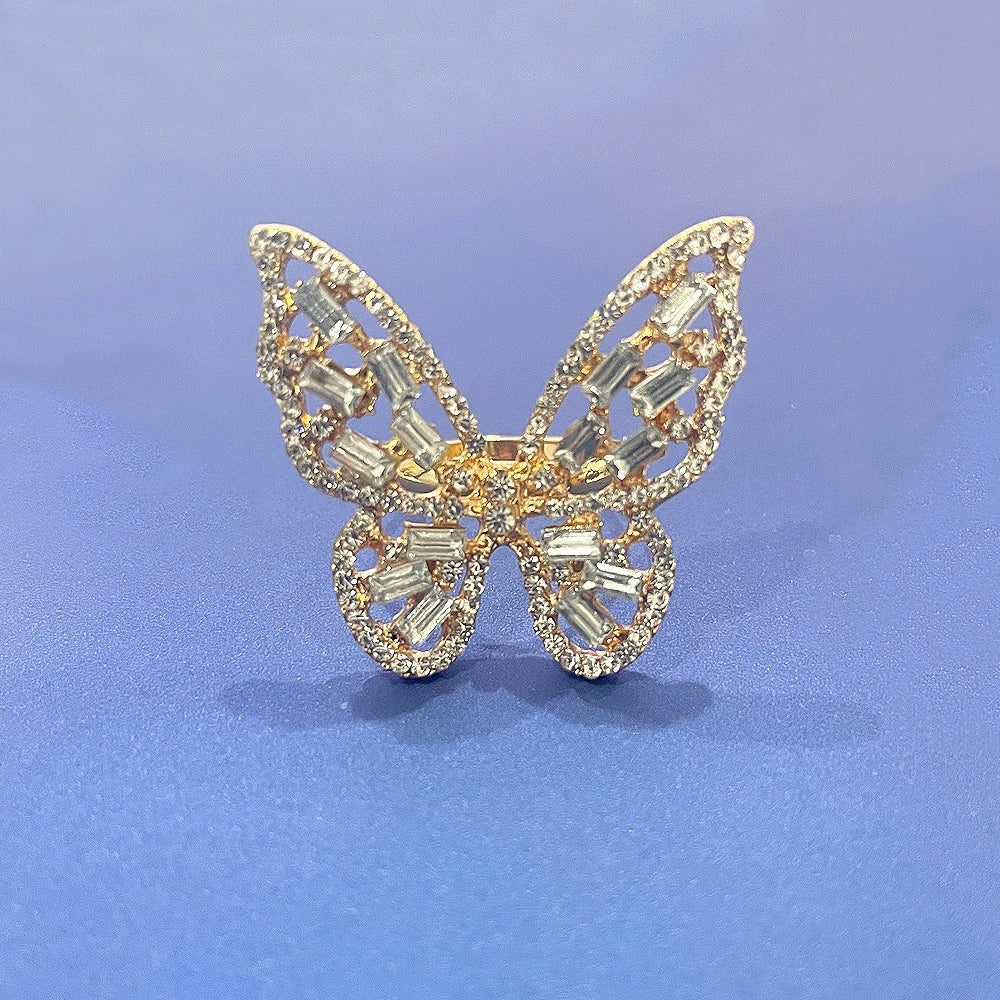 Luxury Rhinestone Butterfly Adjustable Ring