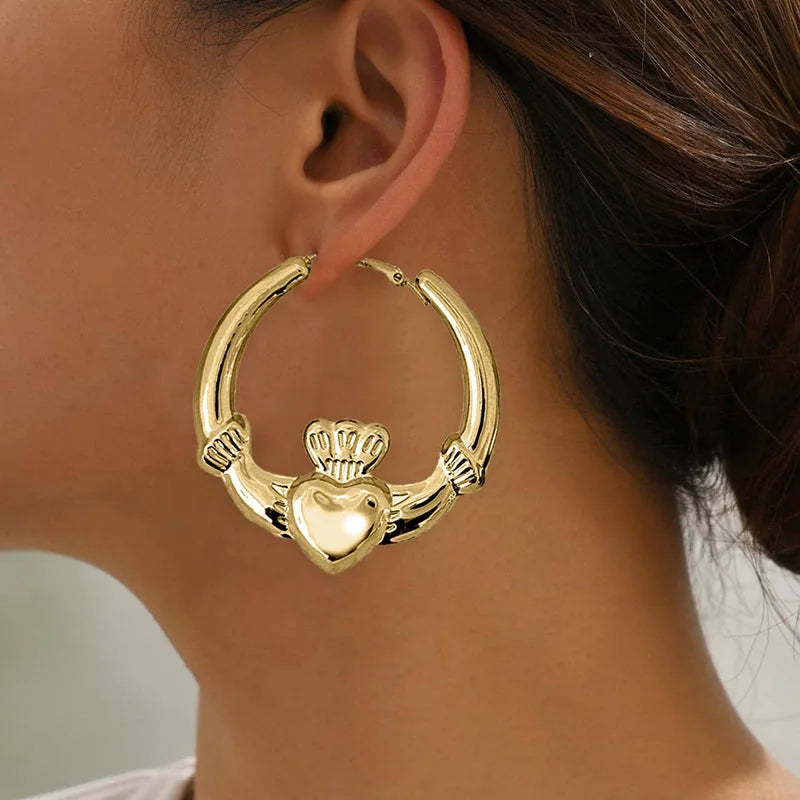 Gold Heart Hoop Earrings for Women