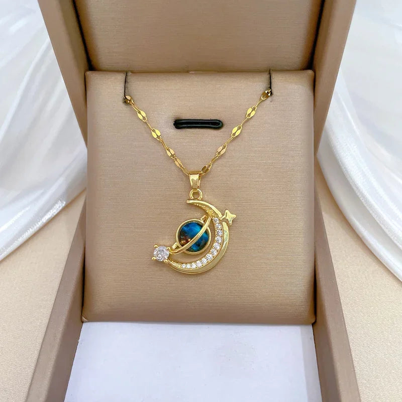 Luxury Zircon Planet Moon Necklace