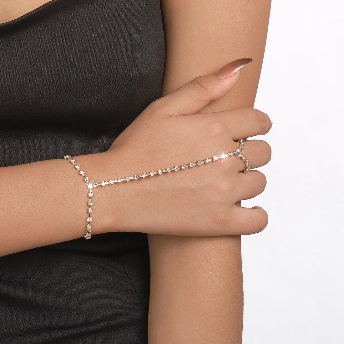 Crystal Link Chain Ring Bracelet