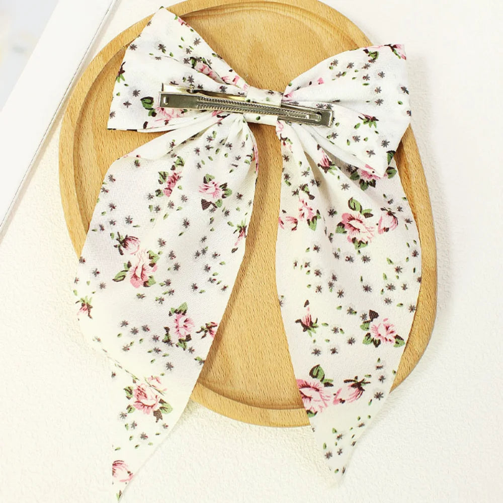 Large Floral Bow Hair Clips