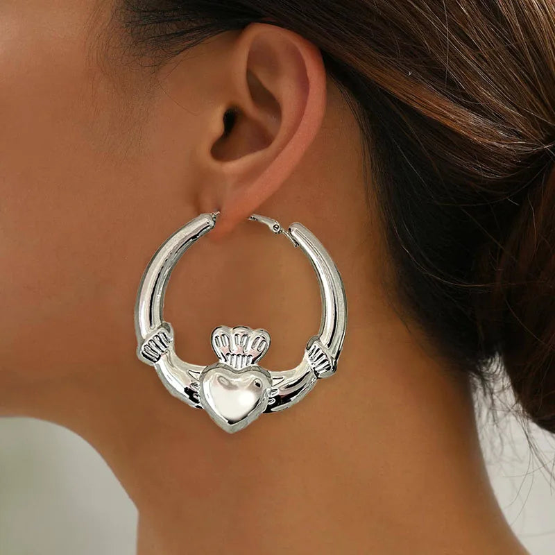 Gold Heart Hoop Earrings for Women