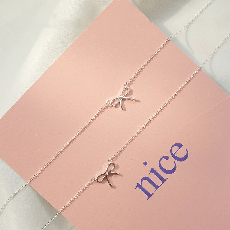 Delicate Silver Bowknot Necklace