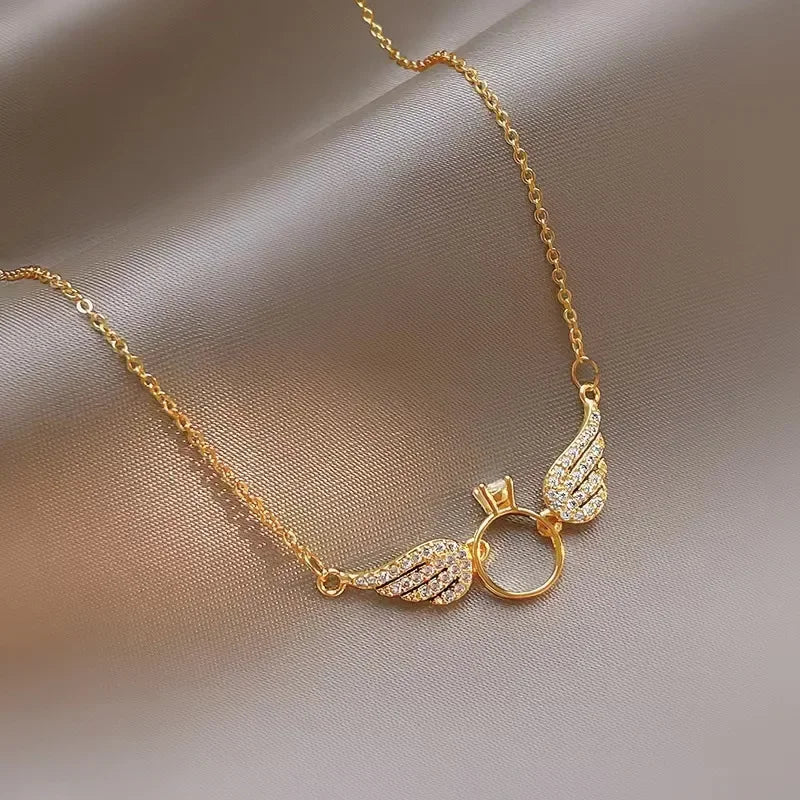 Gold Gemstone Wings Necklace