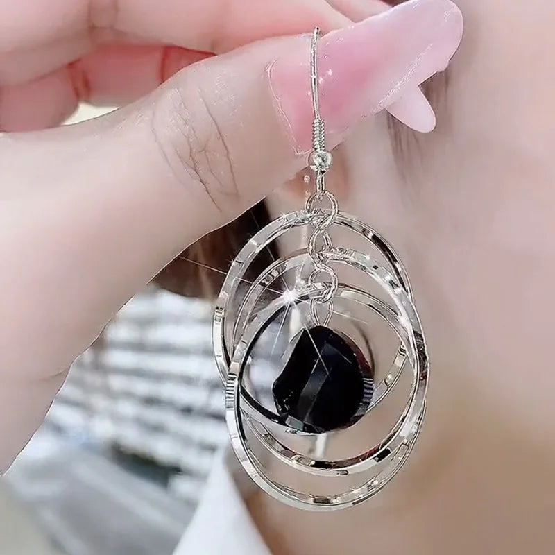 Black Crystal Dangle Earrings