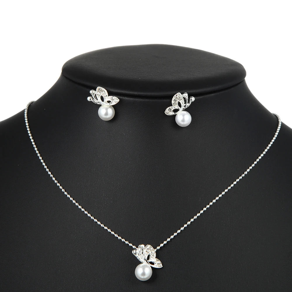 Rhinestone Butterfly Pearl Jewelry Set