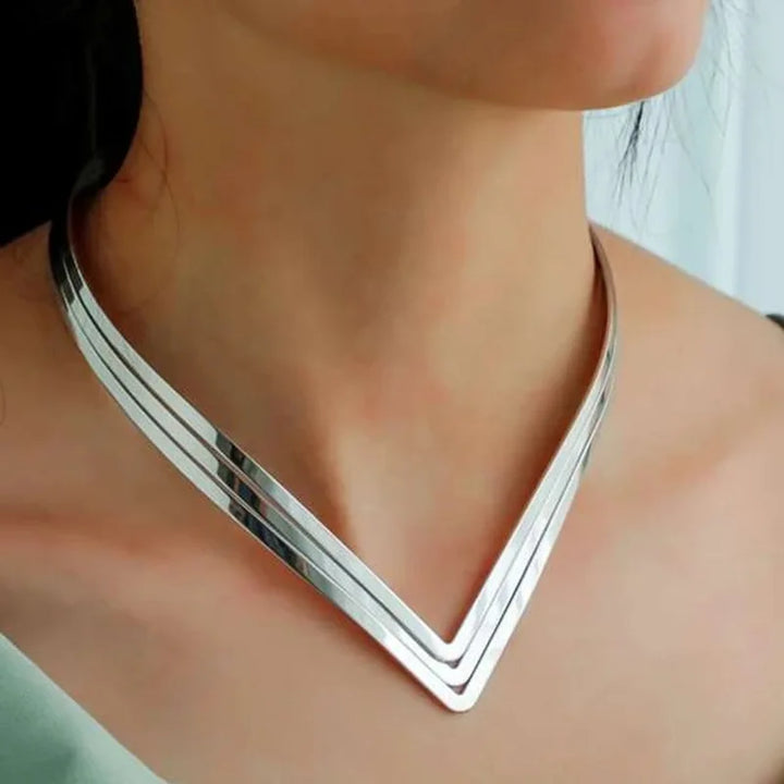 Simple Metal Texture Collar Necklace for Women