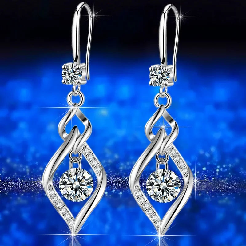 Sterling Silver Crystal Zircon Earrings