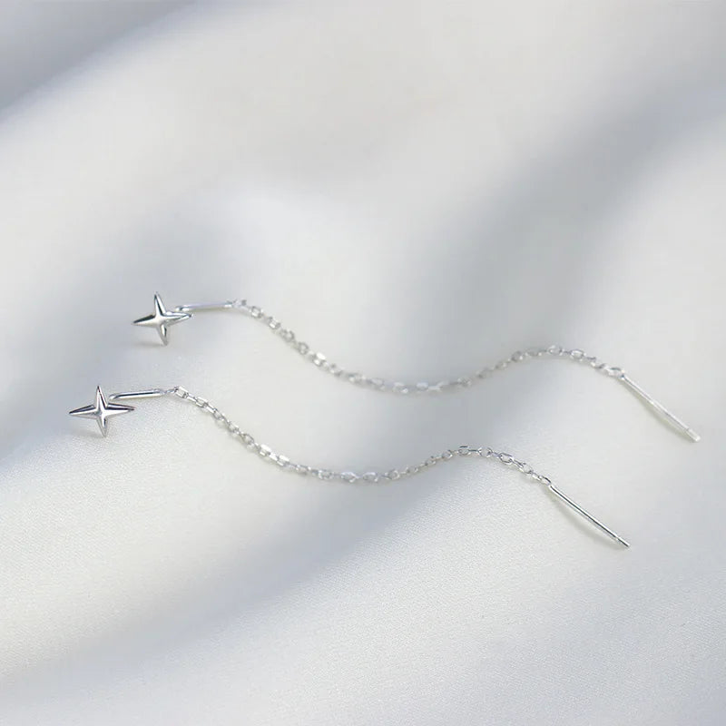 Trendy Long Tassel Drop Earrings with Star and Heart Pendants