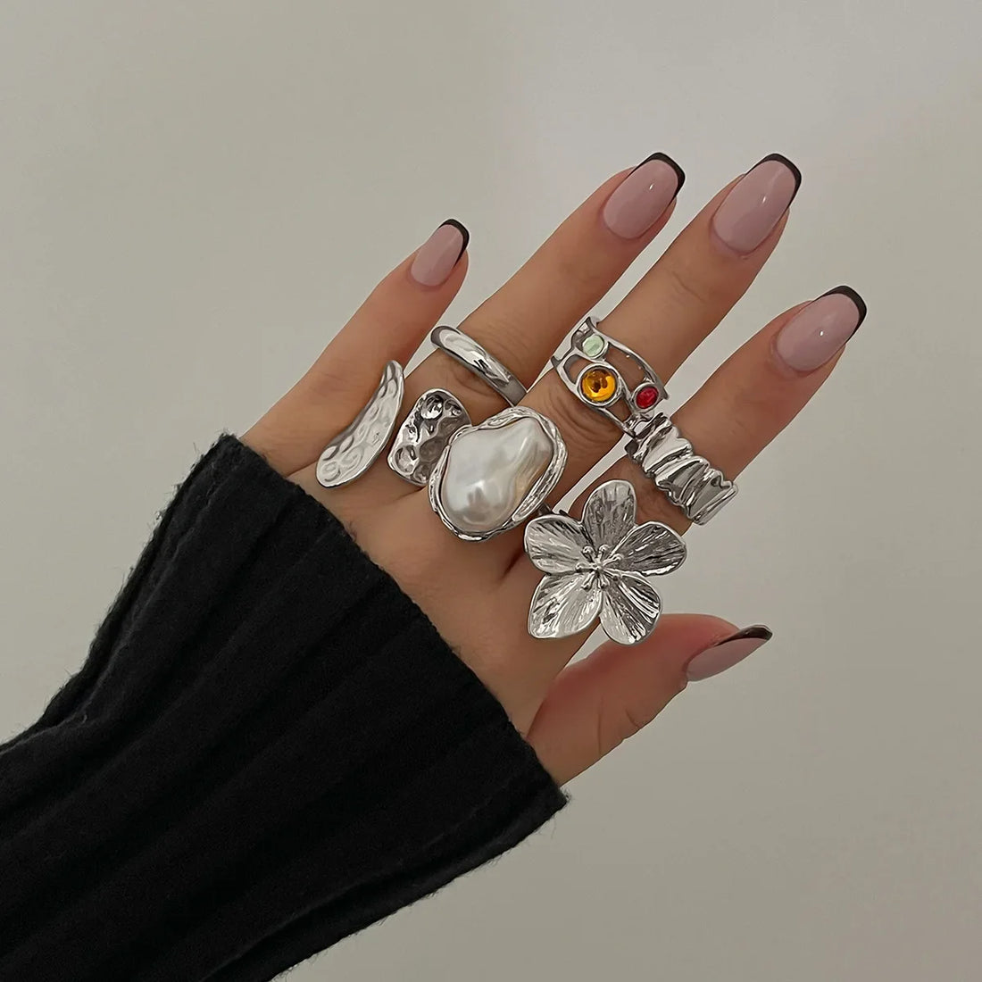 Gold Flower Crystal Baroque Pearl Ring