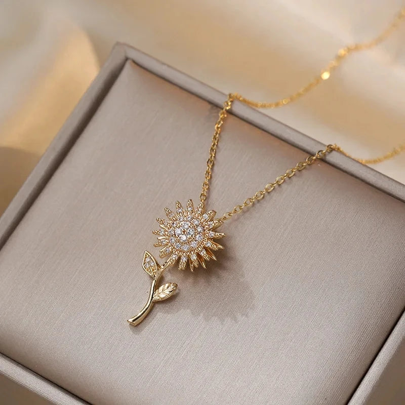 Double-Layer Rotatable Sunflower Necklace