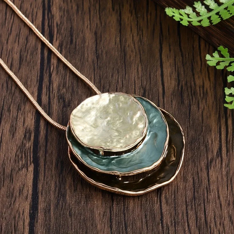 Vintage Layered Earring Necklace Set with Circular Pendants