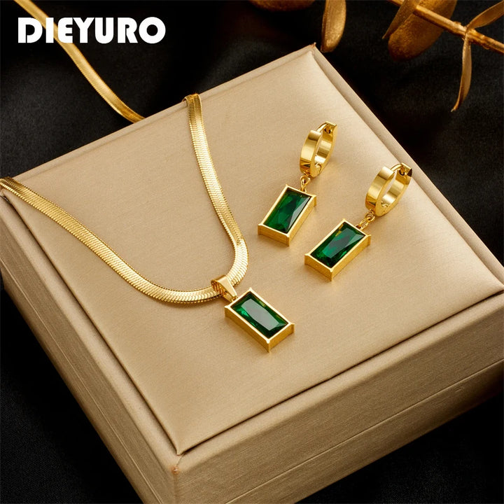 Green Crystal Zircon Jewelry Set