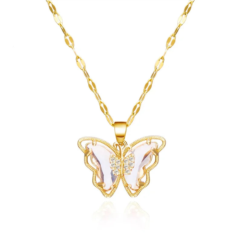 Hollow Titanium Steel Butterfly Necklace