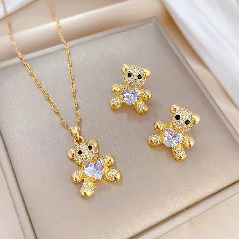 Cute Bear Rhinestone Jewelry Set