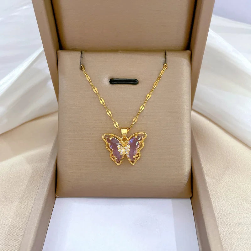 Hollow Titanium Steel Butterfly Necklace