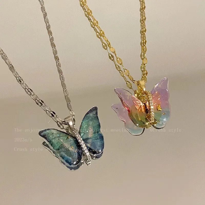 Titanium Steel Lock Butterfly Necklace