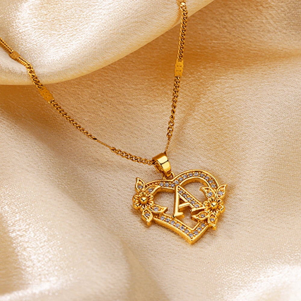 Gold Heart Initial Necklace