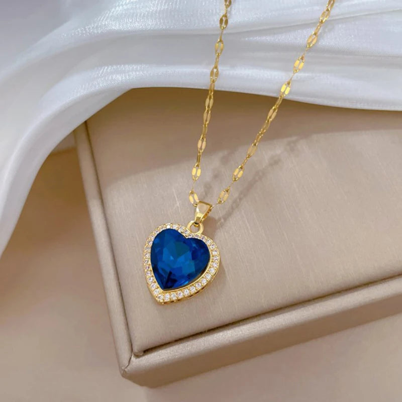 Gold Plated Blue Zirconia Heart Necklace