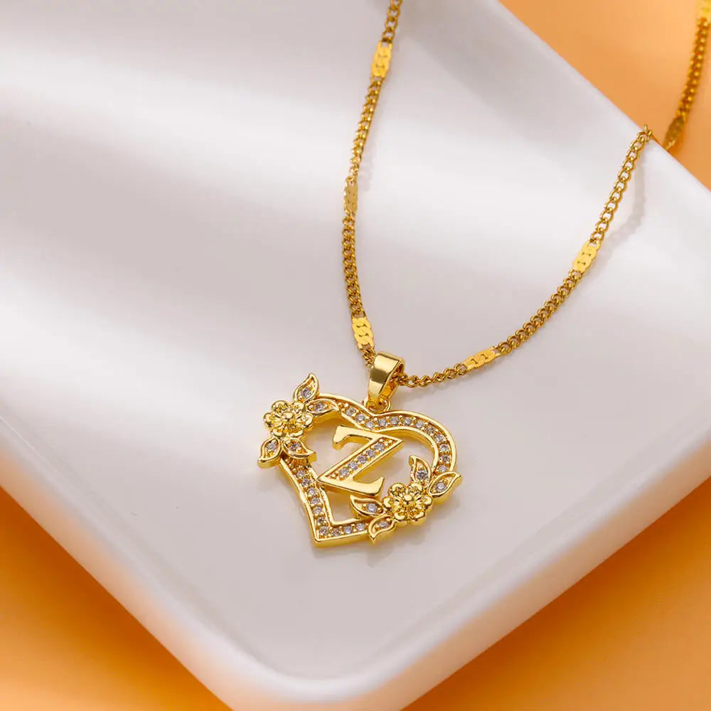 Gold Heart Initial Necklace