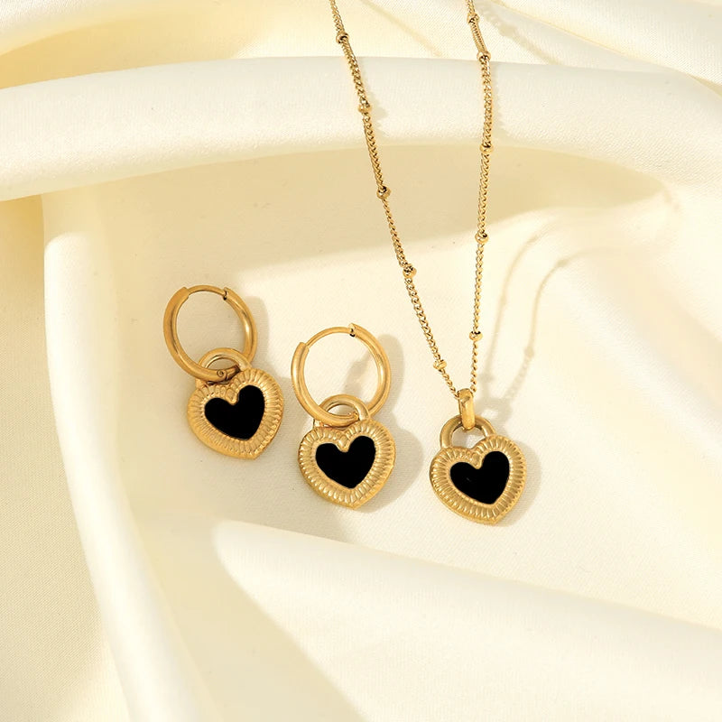 Black White Double Heart Jewelry Set